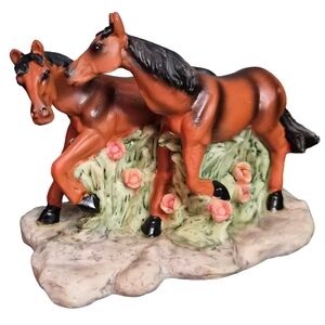 Vintage K's Collection Pair of Horses Playing in Flowers Figurine - 1990s Decor